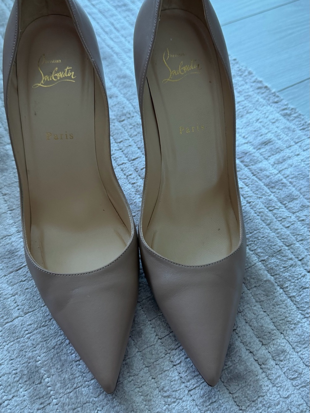 Christian Louboutin Taupe Leather Pointed-Toe Pumps